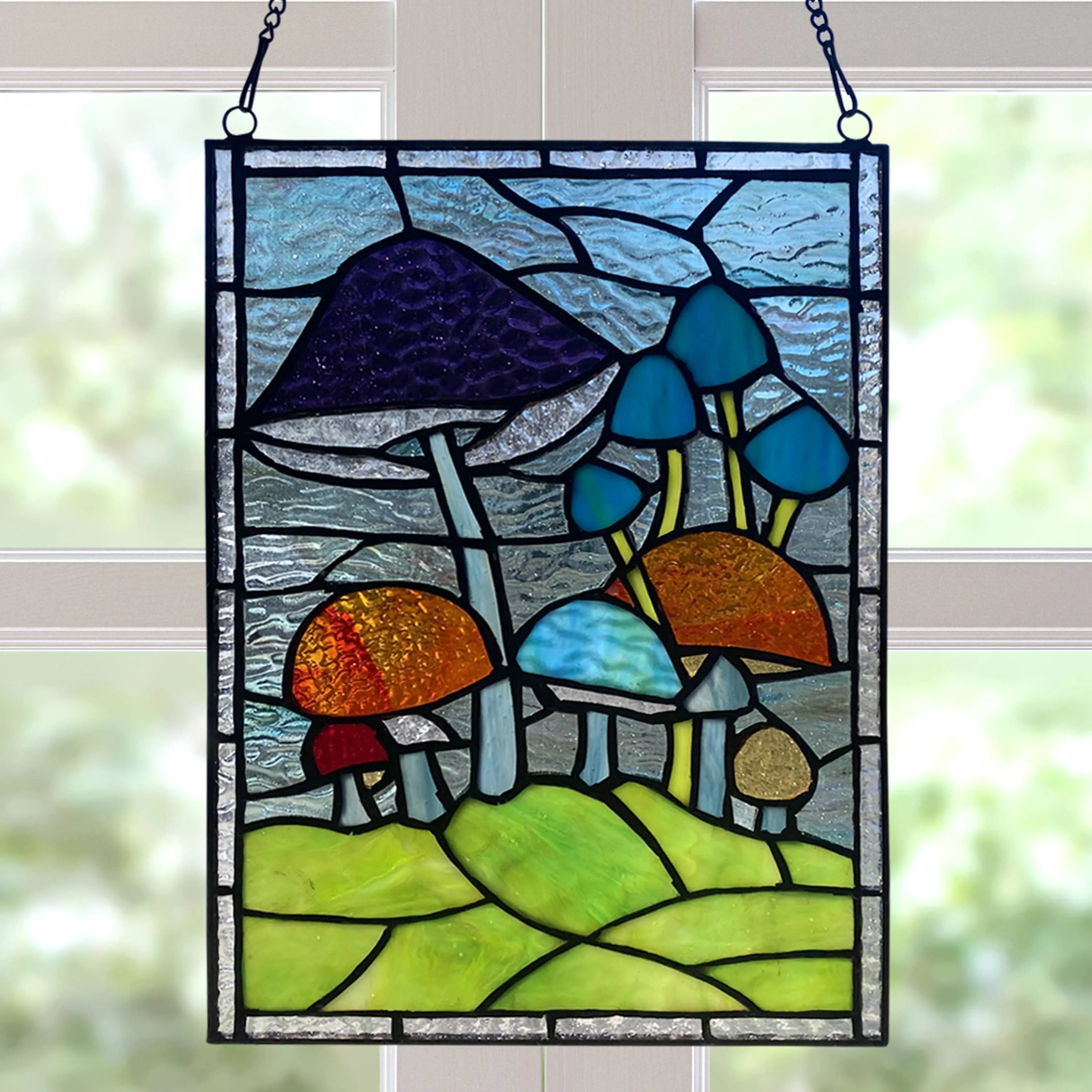 Mushrooms Stained Glass Window Panel- 11.5"H
